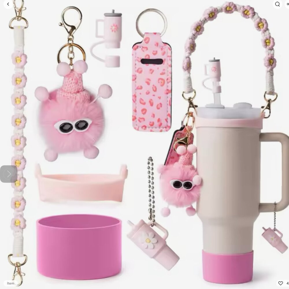 Pink Ultimate 7-Piece Accessory Set for Stanley Cup Tumblers: Fits 40oz & 30oz